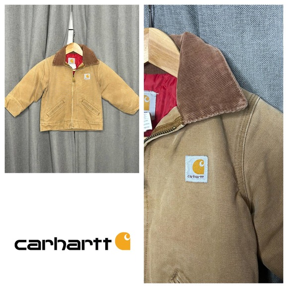 Carhartt Other - Carhartt Vintage Detroit Jacket Tan Canvas Duck Corduroy Collar USA Youth Boys 4